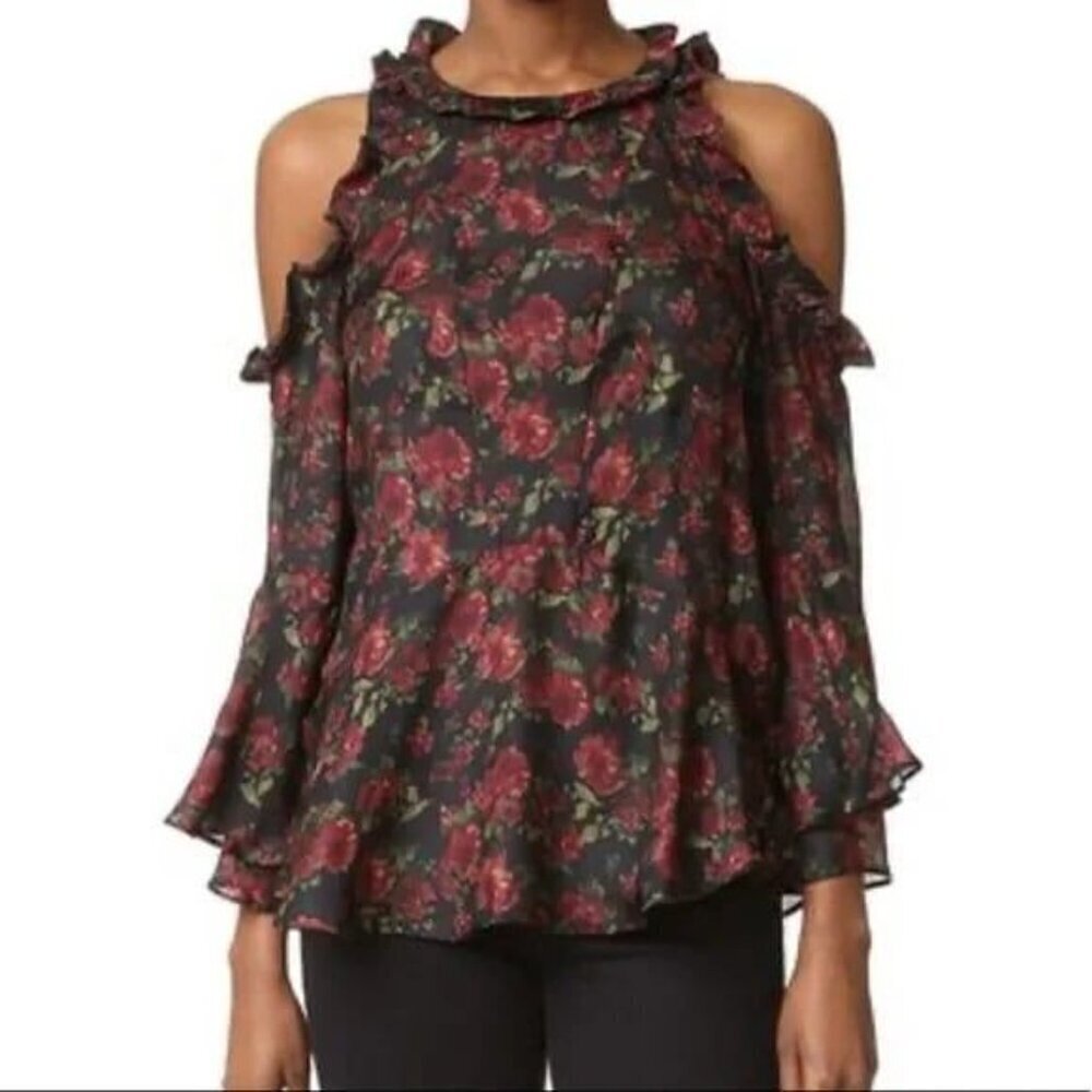 IRO  JEANS Size 38  Eloane Floral Silk Blouse Cold Shoulder Floral
